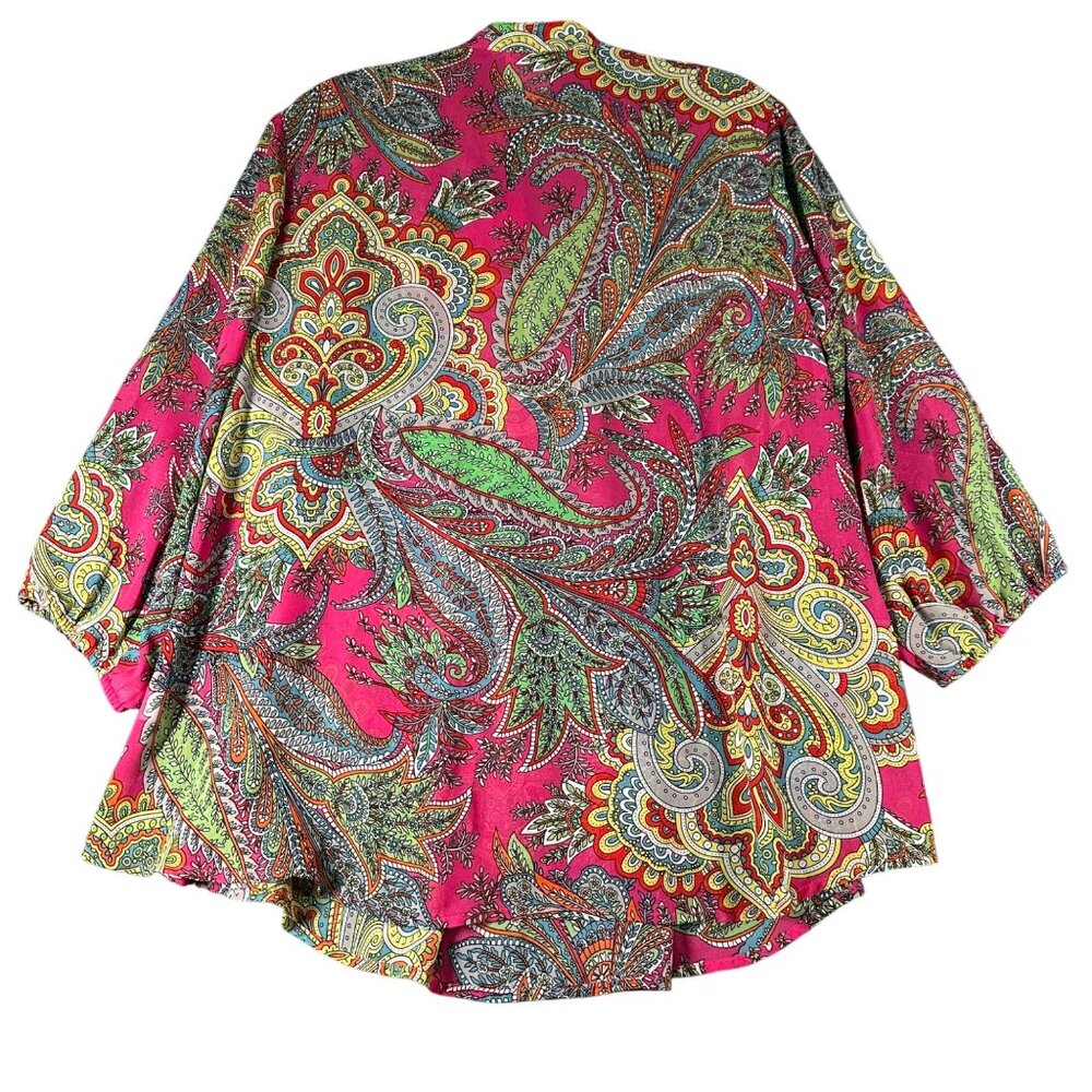 Vtg Bedford Fair Womens‎ Large Pink Paisley Print Split V-Neck 3/4 Sleeve Blouse - Picture 7 of 7